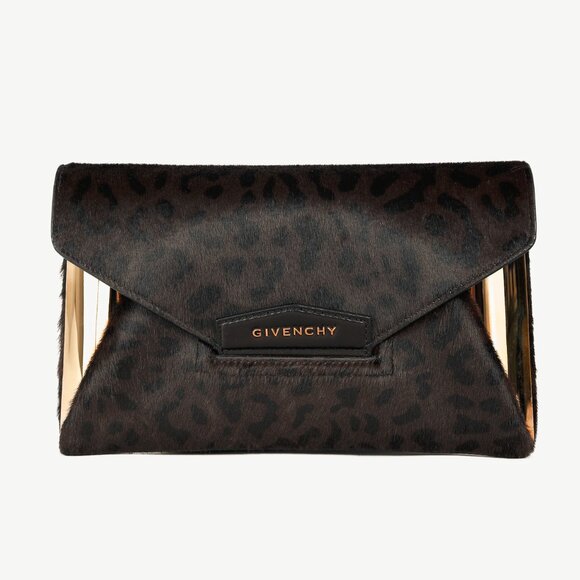 Givenchy Antigona Small Brown Leopard-Calf Hair Envelope Clutch - Picture 1 of 10